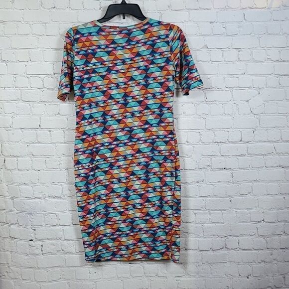 LuLaRoe Julia XS 2/4 Aztec Tribal Print Knee Length Stretch Fitted T-Shirt Dress - Picture 5 of 13